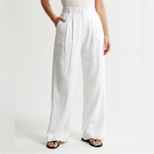 Abercrombie Curve Love Linen Tailored Wide Leg Pant – White – Medium – NWT